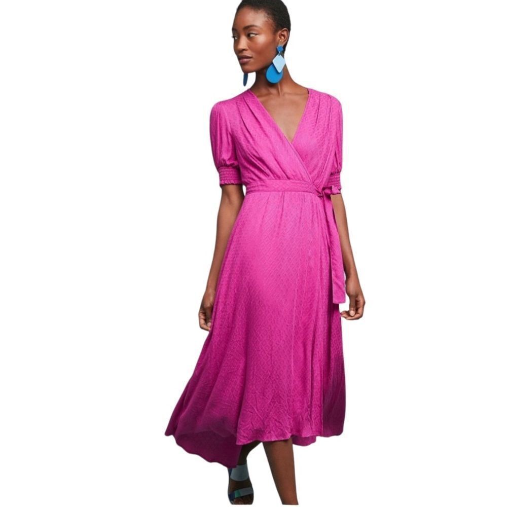 Maeve Brenna Short Sleeved High Low Wrap Dress Raspberry Size 0